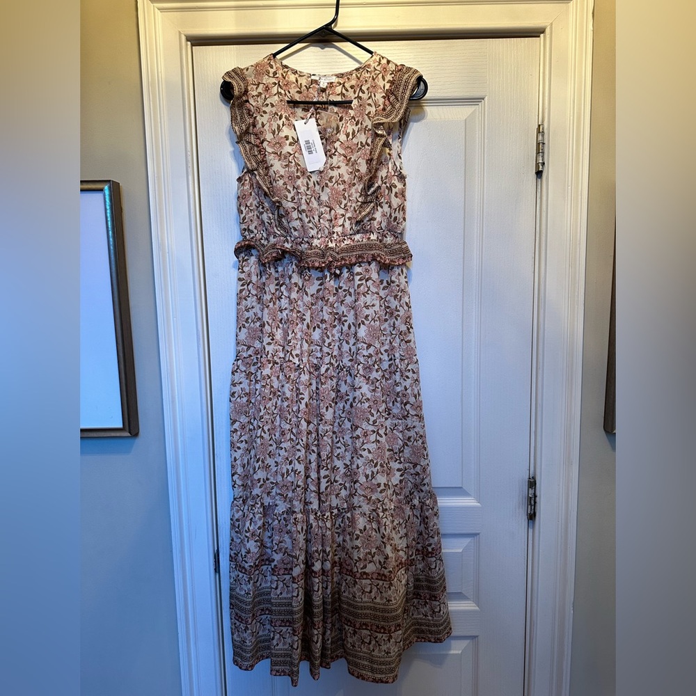 By The River sundress, size medium. Cute brown and pink print.